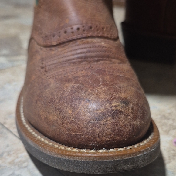 Ariat 14” Heritage Buckaroo Tall Western Boots 14101 Brown Teal Leather 8.5B - Picture 3 of 16